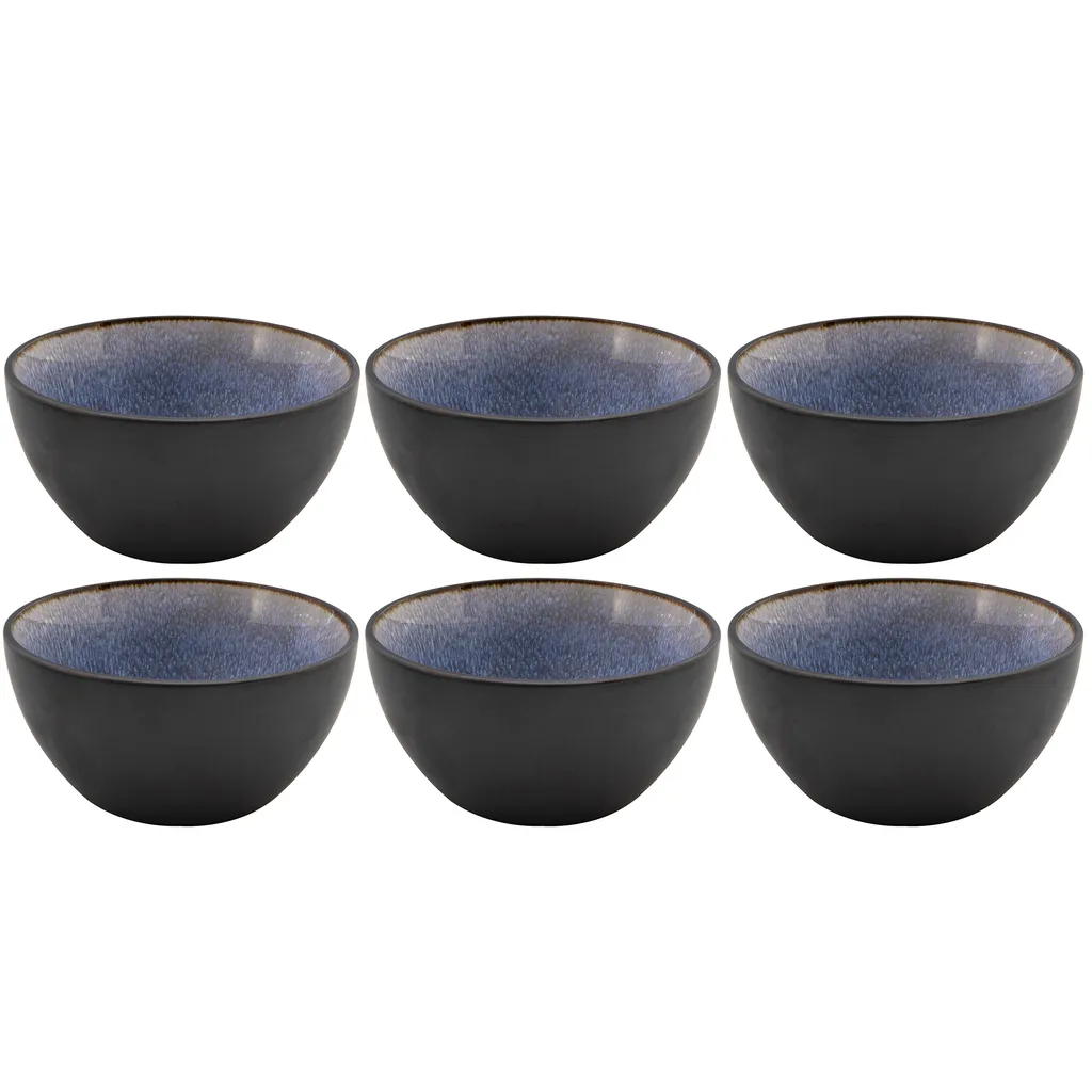 6 x Servierschalen-Set aus Keramik - Müslischalen "reactive glaze" new blue